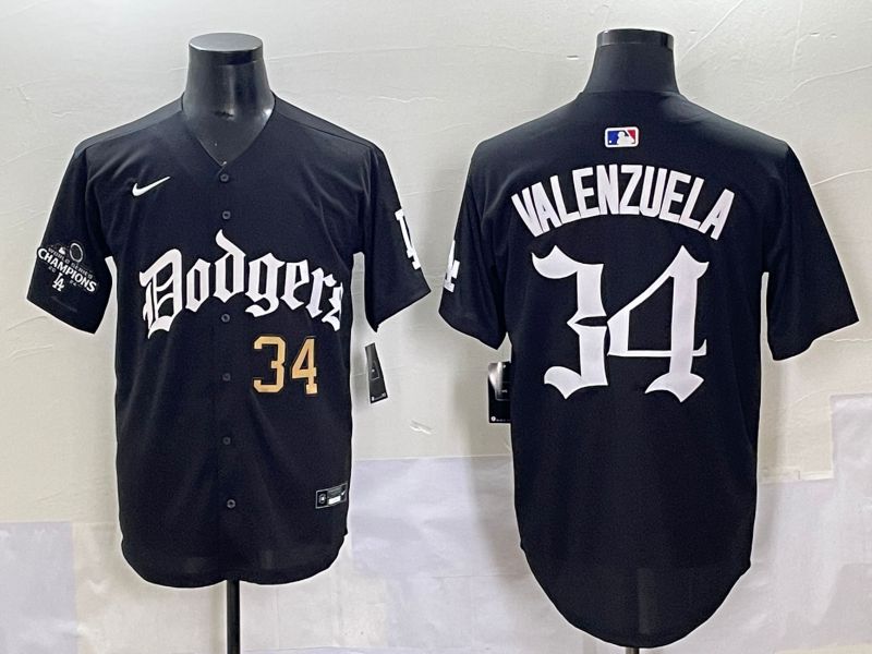 Men 2025 Los Angeles Dodgers #34 Valenzuela Black Seventh generation Joint Name Nike MLB Jersey style 5